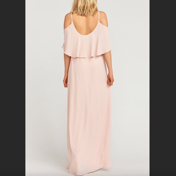 SHOW ME YOUR MUMU Caitlin Ruffle Maxi Dusty Blush Crisp Pink Bridesmaid Dress Sm - Picture 4 of 11